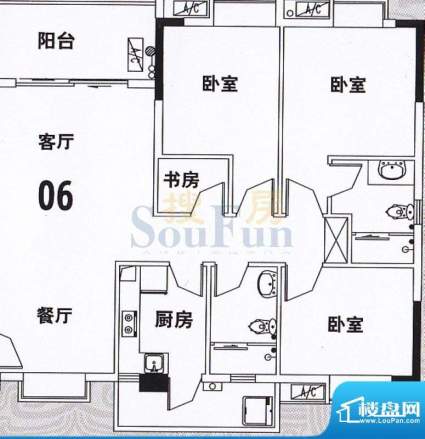 穗和城B座06单元 3室面积:121.76平米