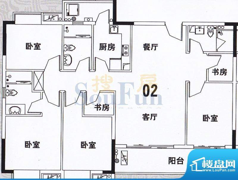 穗和城B座02单元 4室面积:149.83平米