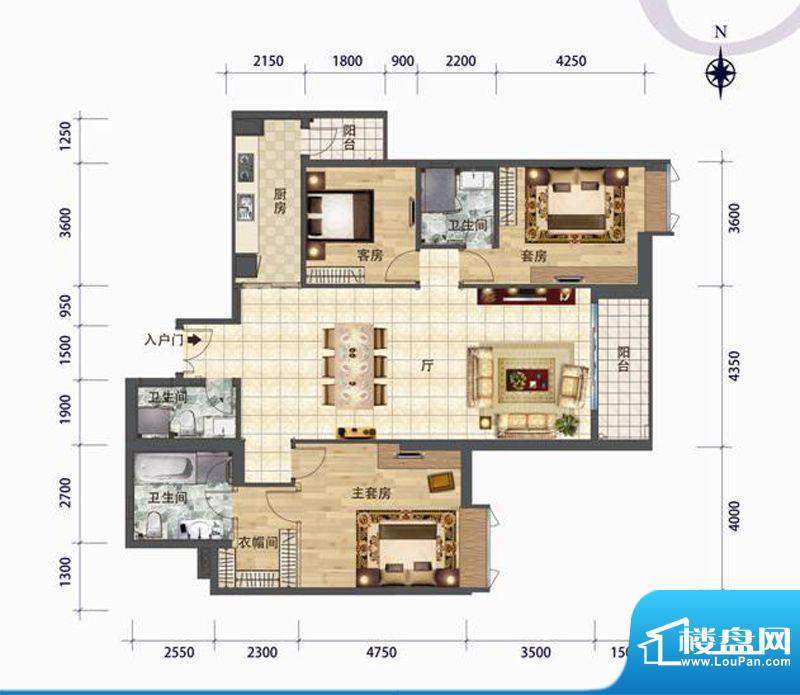 富力公园2801户型 3面积:184.64平米