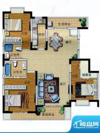 富兴华庭C户型 3室2面积:128.89平米