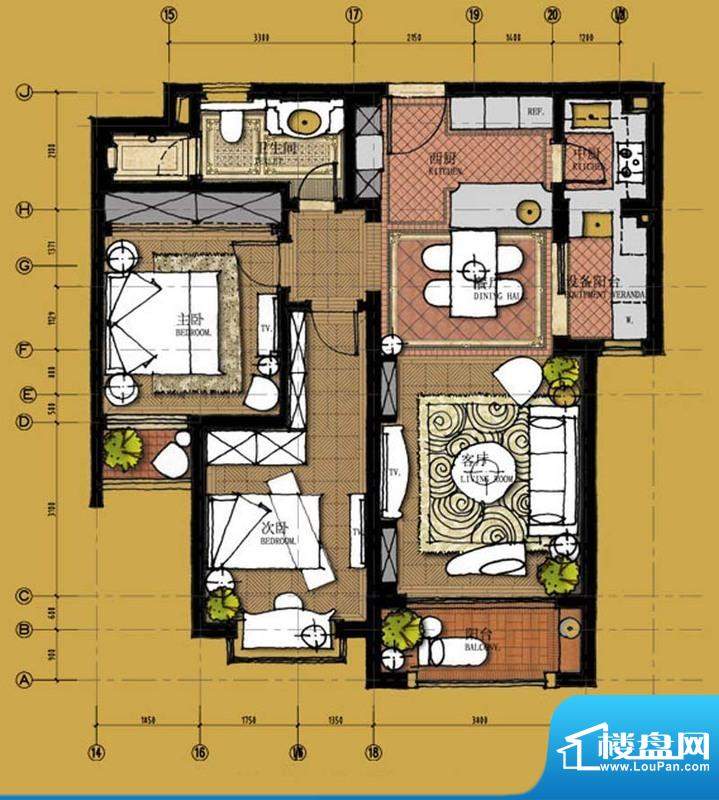 上置绿洲香岛原墅D户面积:98.61平米