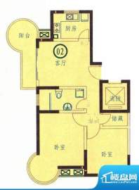 丽江苑B户型 2室1厅面积:90.00平米