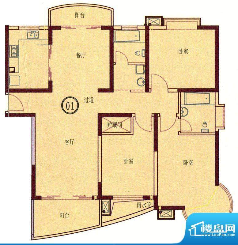 丽江苑D户型 3室2厅面积:160.00平米