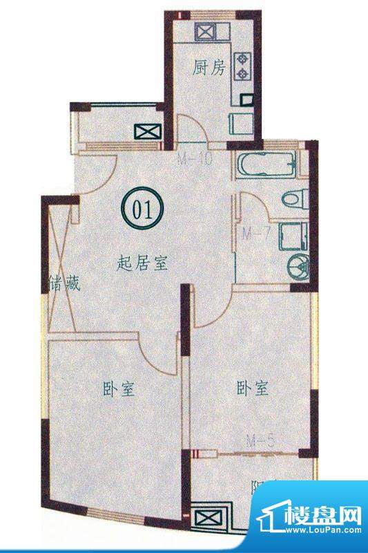 丽江苑E户型 2室1厅面积:90.00平米