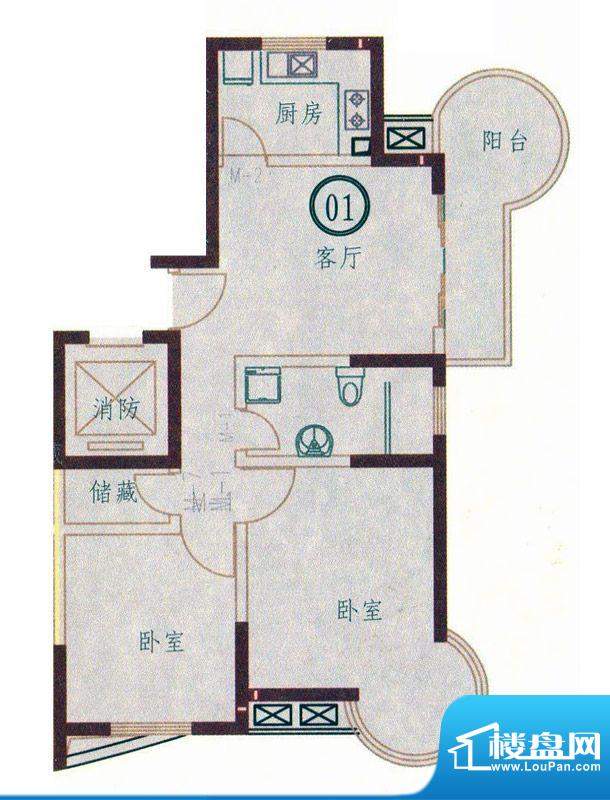 丽江苑G户型 2室1厅面积:90.00平米