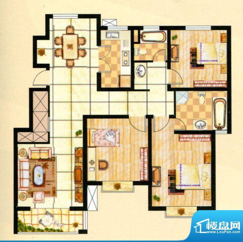 嘉禾名邸B1户型图 3面积:135.96平米