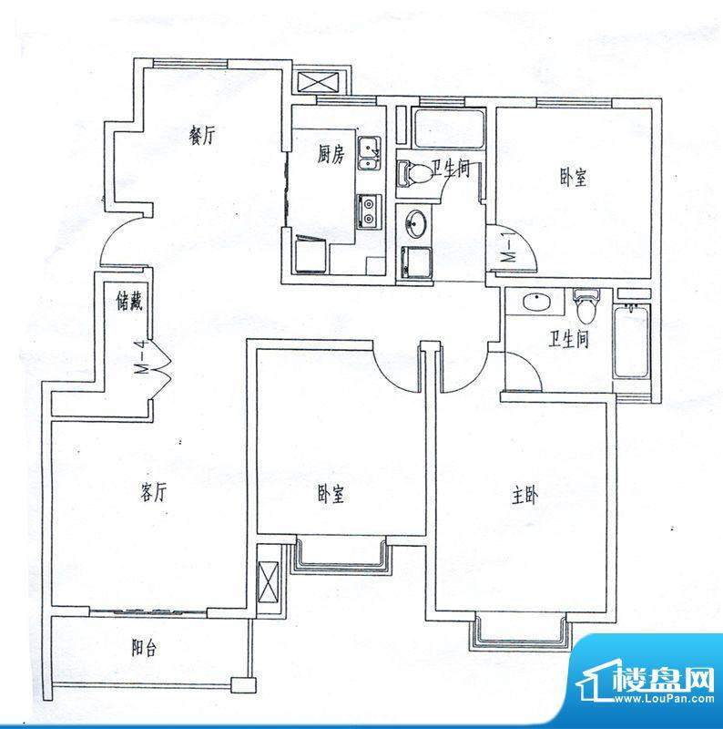 嘉禾名邸B-1户型 3室面积:136.00平米