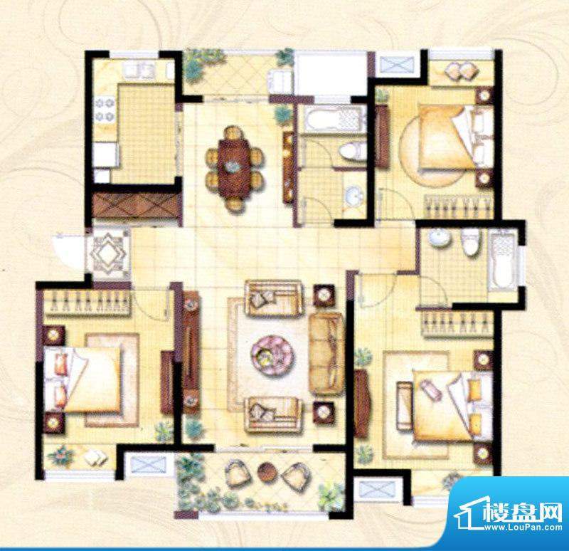 云间名门天御C4户型面积:141.08平米