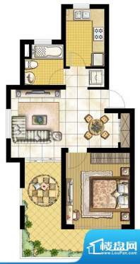 荣乐水岸D户型 1室2面积:68.00平米