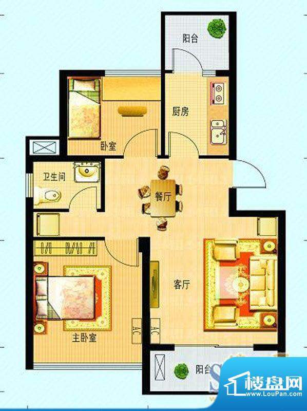 南山西海岸标准层A户面积:65.90平米