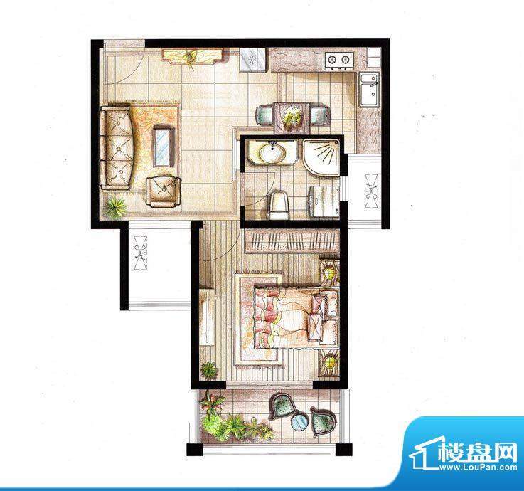 红鼎湾花园9号楼02室面积:55.00平米