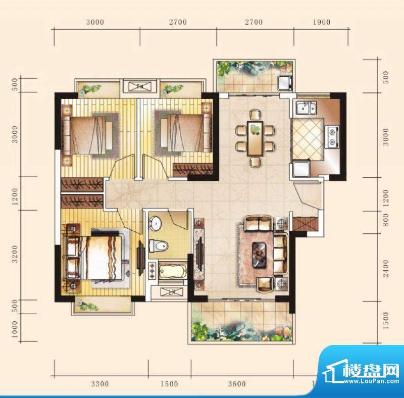 富盈盈翠曦园1栋标准面积:88.25平米