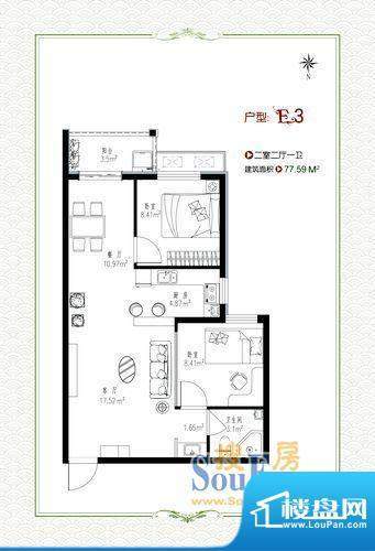 泰和福地水岸9号楼e面积:77.59m平米