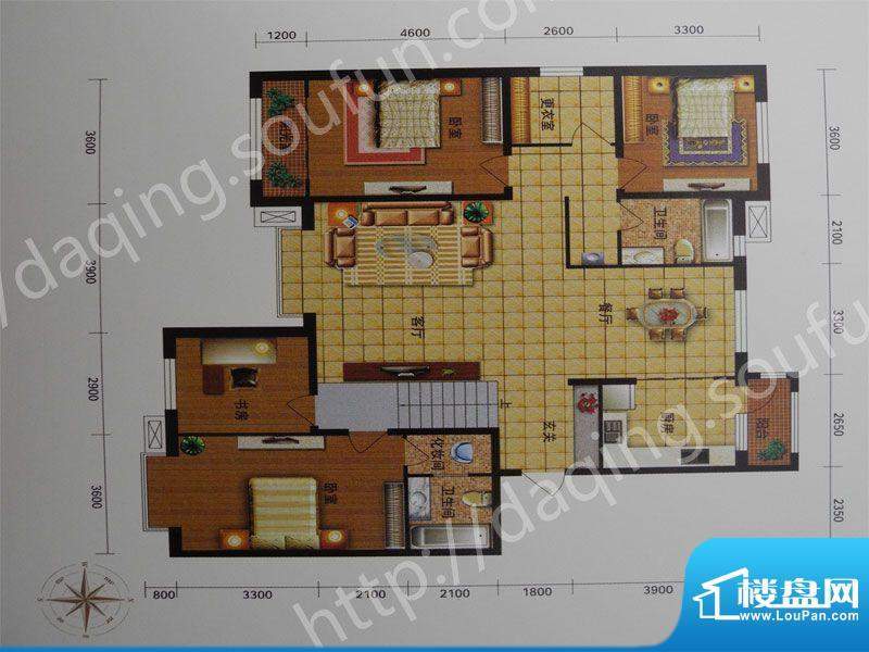 月亮湾F户型图 5室2面积:184.00m平米