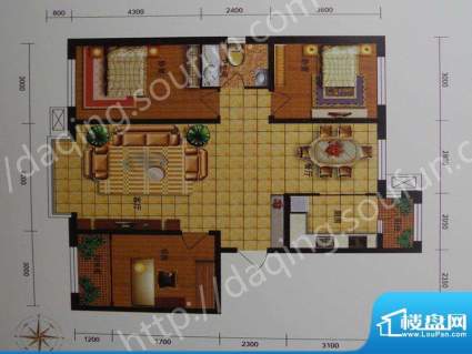 月亮湾D户型图 3室2面积:119.00m平米