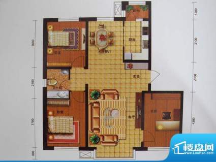 月亮湾B户型图 3室2面积:109.00m平米