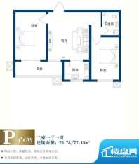 美林河畔P户型 2室1面积:76.78m平米