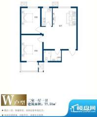 美林河畔W户型 2室1面积:77.51m平米