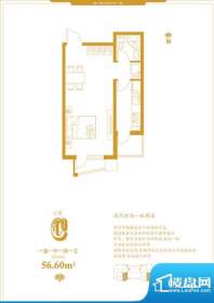 狮城佰俪3#C户型 1室面积:56.60m平米