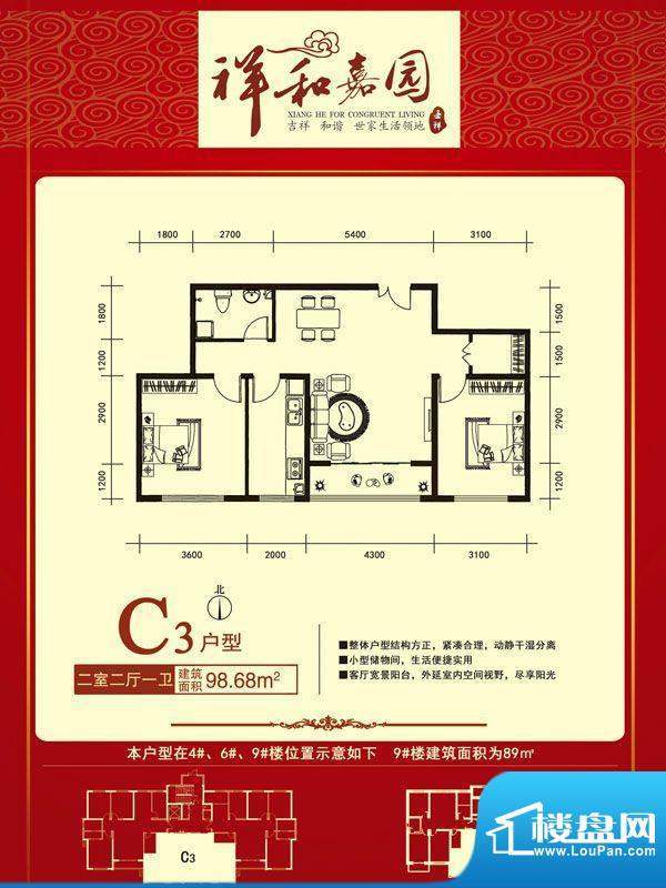 祥和嘉园户型正面C3面积:0.00m平米