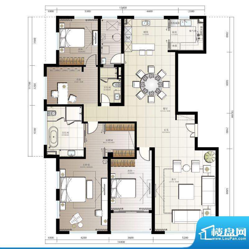 晋合公寓1#2#H户型 面积:237.00平米