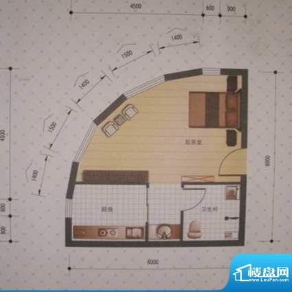 瀚城国际二期E-1户型面积:44.00m平米