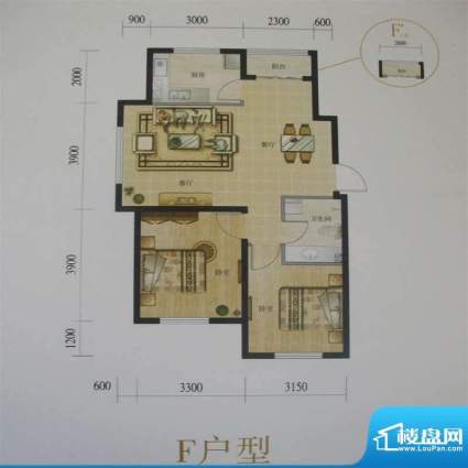 书香名邸F户型 2室2面积:87.51m平米