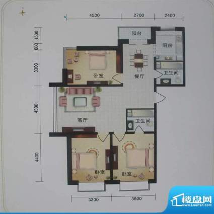 丽水华城C户型 3室2面积:144.77m平米