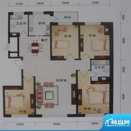 丽水华城D户型 4室2面积:163.59m平米