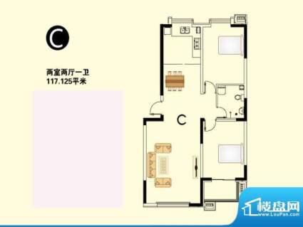 世家公馆高层C户型 面积:117.12m平米