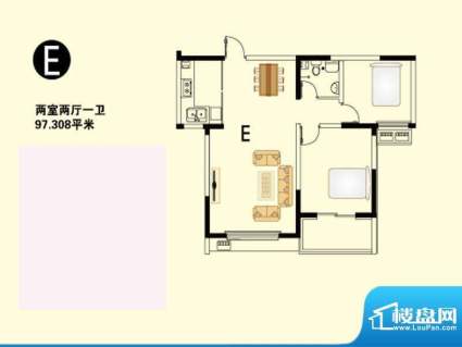 世家公馆高层E户型 面积:97.31m平米