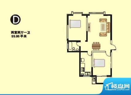 世家公馆高层D户型 面积:99.86m平米