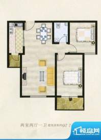 鑫达城高层户型 2室面积:97.74m平米