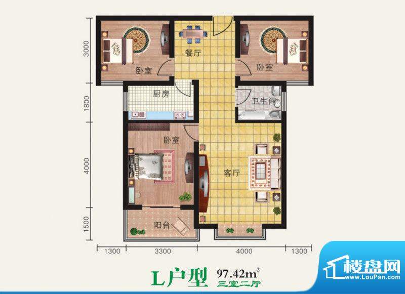 博雅a区l户型 3室2厅面积:9742m平米