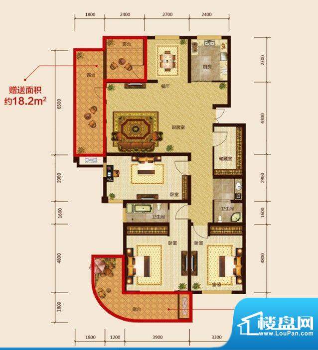 骏明国际E户型 3室2面积:150.48m平米