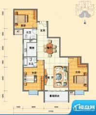 湘江名苑A户型面积:130.64m平米