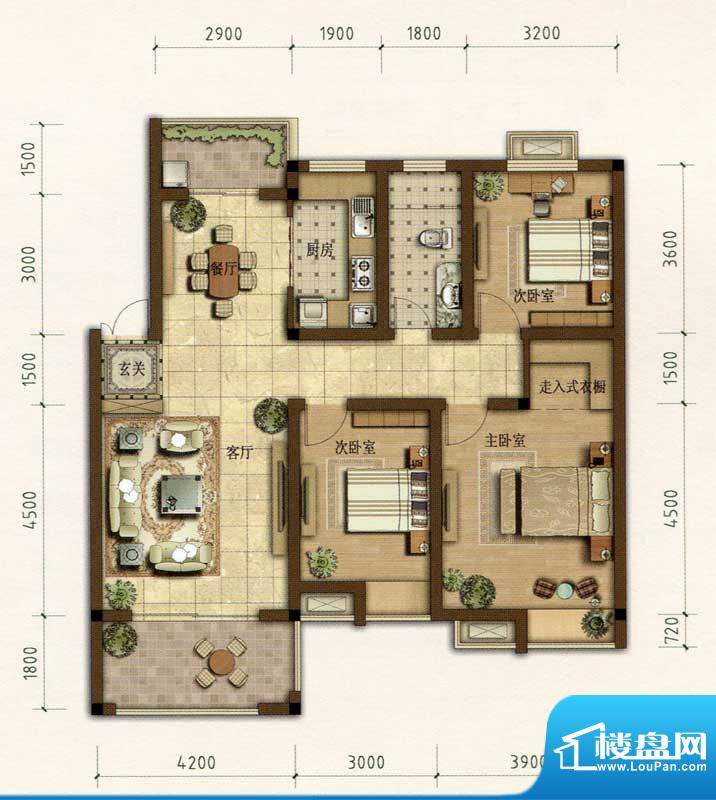 耀江花园B1户型图 3面积:116.00m平米