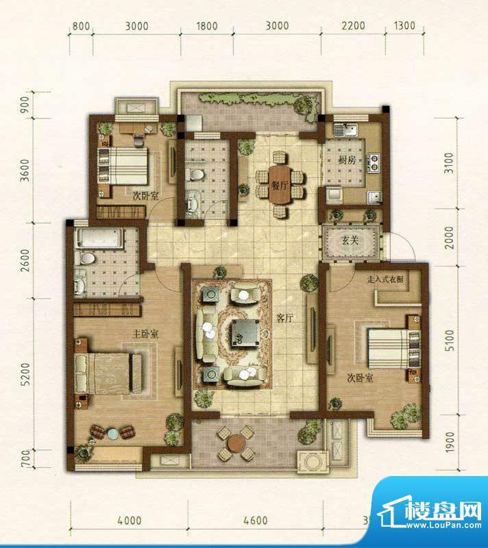 耀江花园D1户型图 3面积:134.00m平米