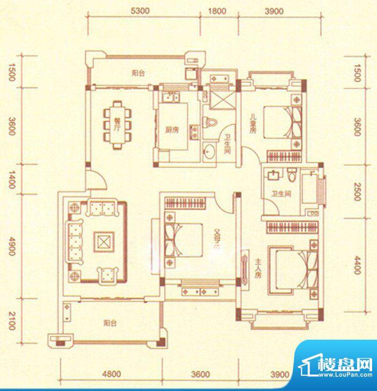 香江·水岸新城c户型面积:130.98m平米