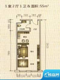 东凯万鸿户型图2 1室面积:55.00m平米