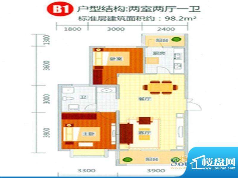 新东城户型图1 2室2面积:98.20m平米