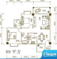 紫荆府两房户型图 2面积:89.00m平米