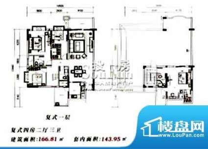 翠景湾6座复式层平面面积:166.00平米