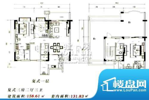 翠景湾9座复式层平面面积:158.00平米