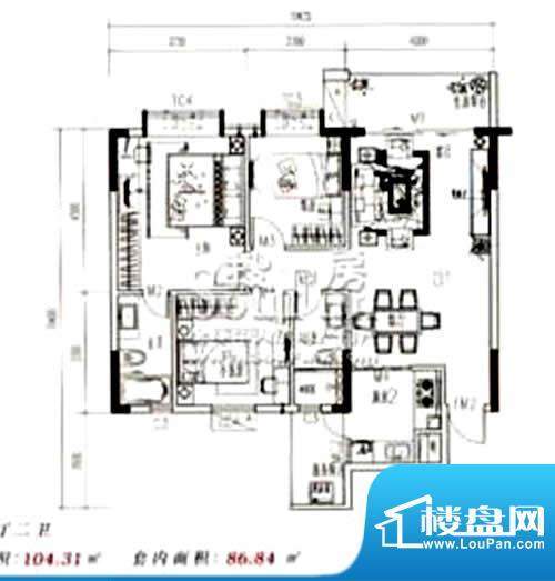 翠景湾11座标准层平面积:104.00平米