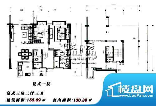 翠景湾3室2厅3卫1厨面积:155.00平米