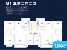 居都嘉苑G1户型 三室面积:133.29m平米