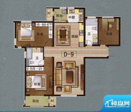华中国宅华园D-9户型面积:146.69m平米