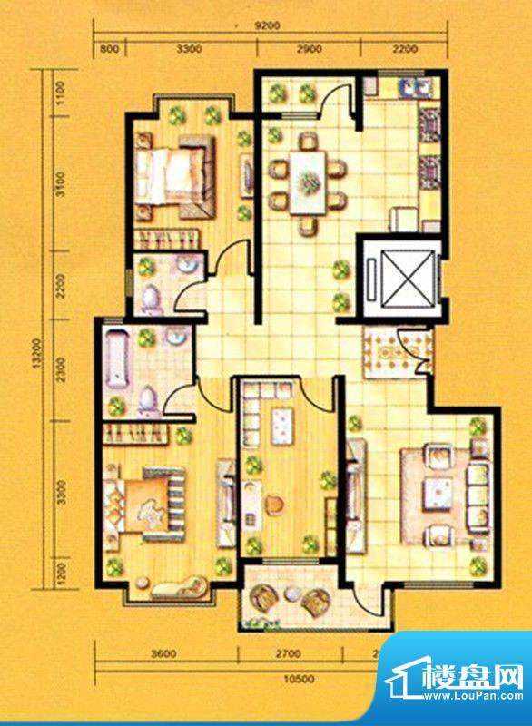 亿峰国际户型图2 3室面积:144.00m平米