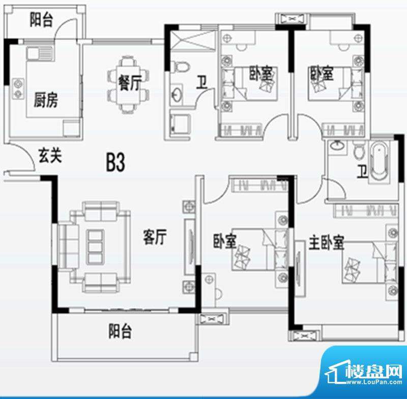 滨河佳苑B3_户型图 面积:164.42m平米